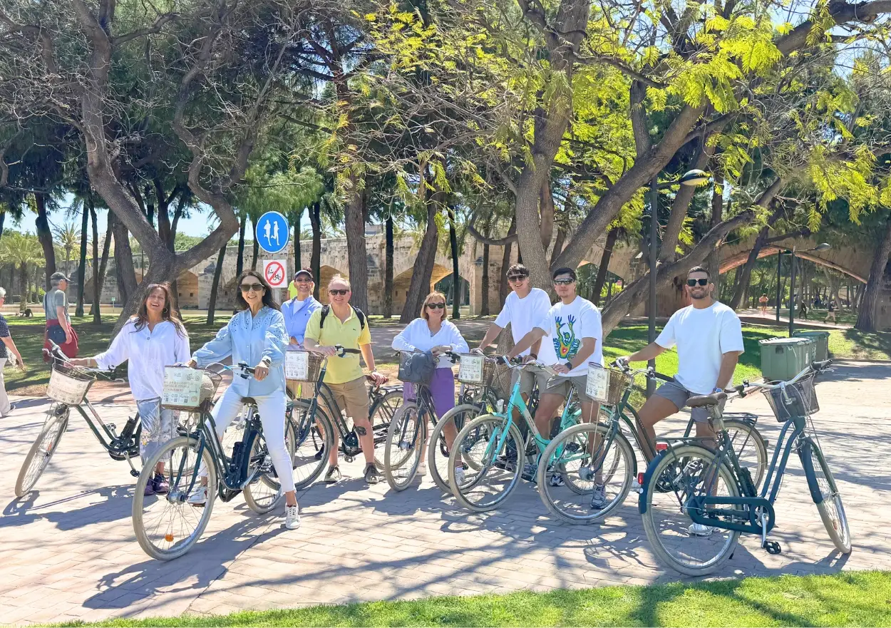 Group setting off on a guided bike tour in Valencia